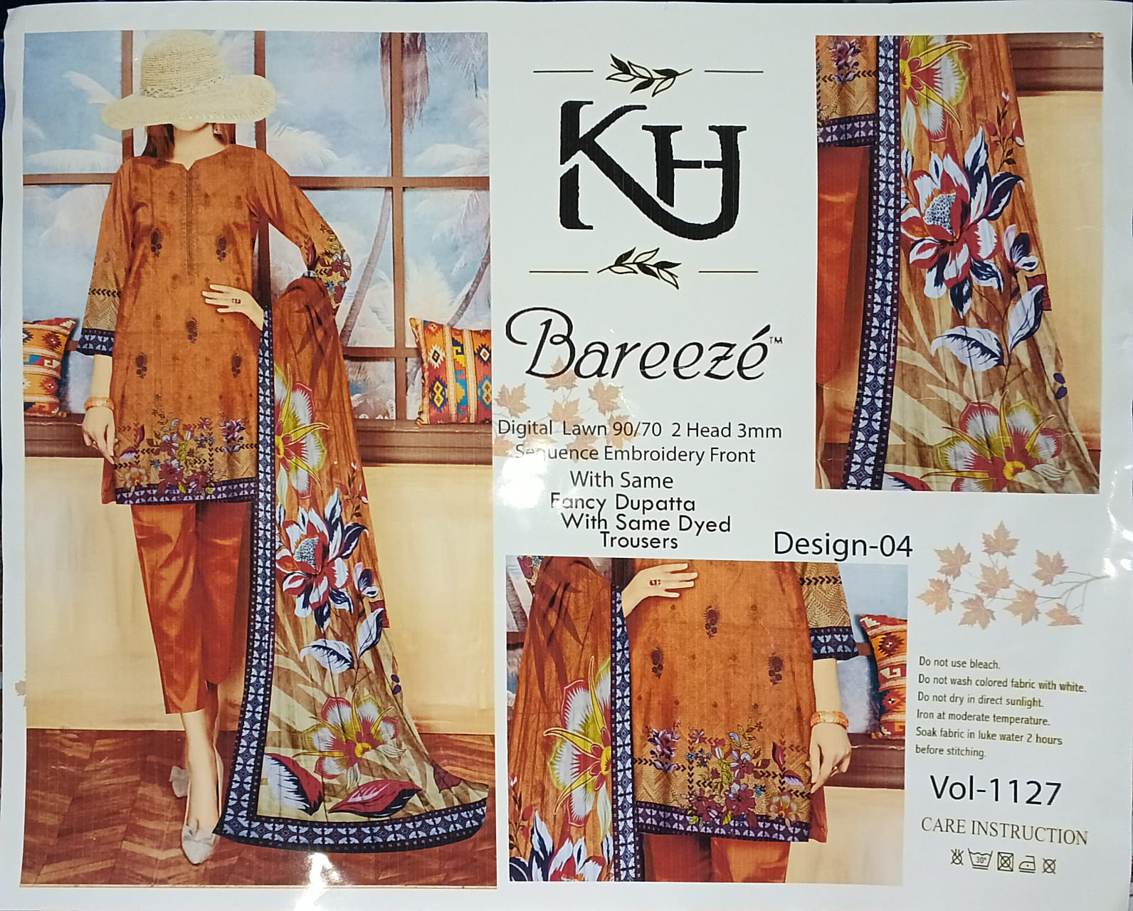 KH Bareeze 3 Piece Digital Lawn Suit – Heavy Sequence Embroidery | Summer Collection