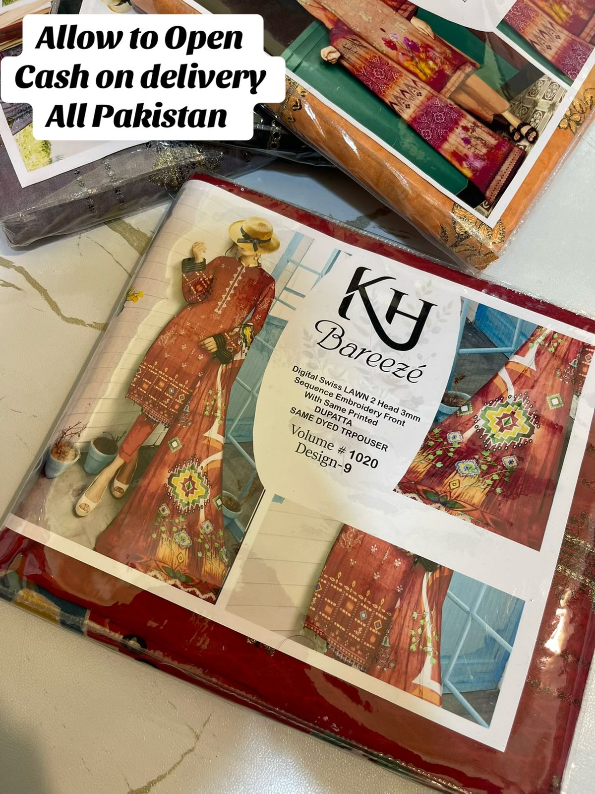 KH Bareeze 3 Piece Digital Lawn Suit – Heavy Sequence Embroidery | Summer Collection