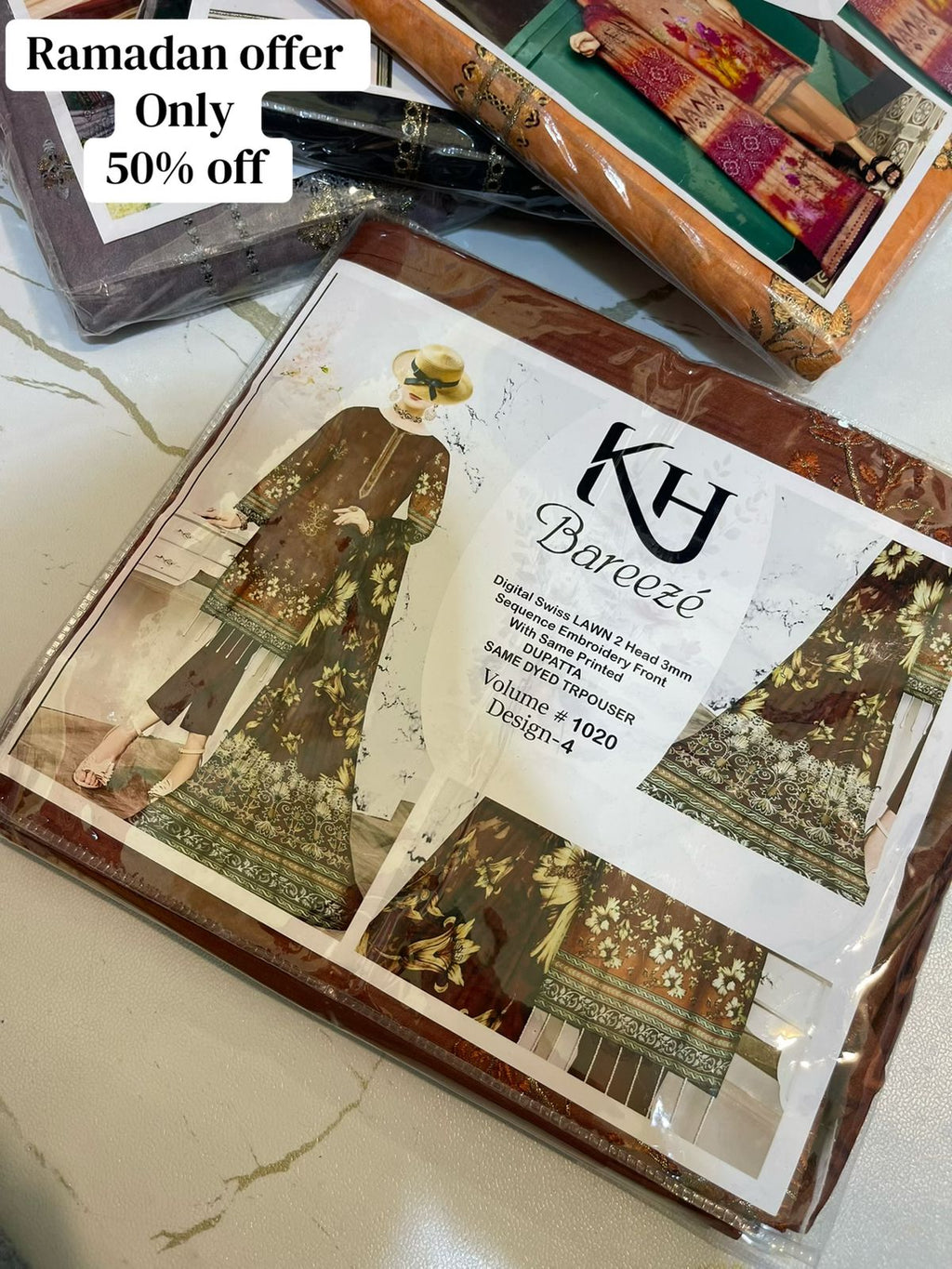 KH Bareeze 3 Piece Digital Lawn Suit – Heavy Sequence Embroidery | Summer Collection