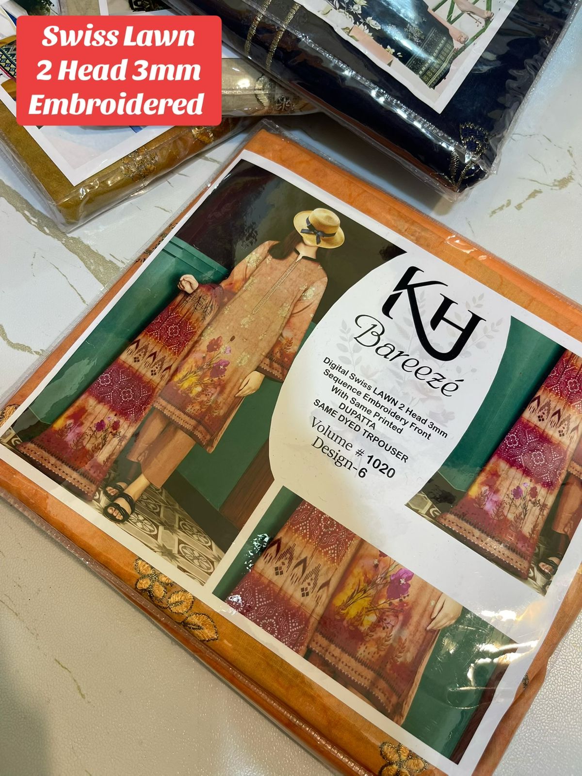 KH Bareeze 3 Piece Digital Lawn Suit – Heavy Sequence Embroidery | Summer Collection