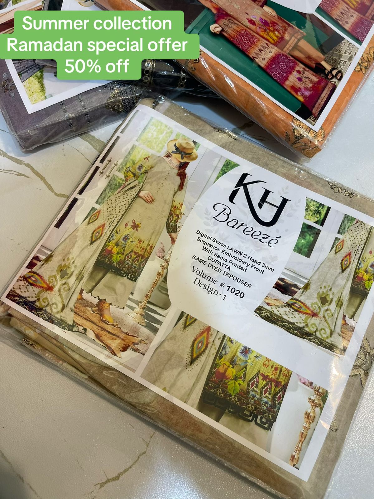 KH Bareeze 3 Piece Digital Lawn Suit – Heavy Sequence Embroidery | Summer Collection