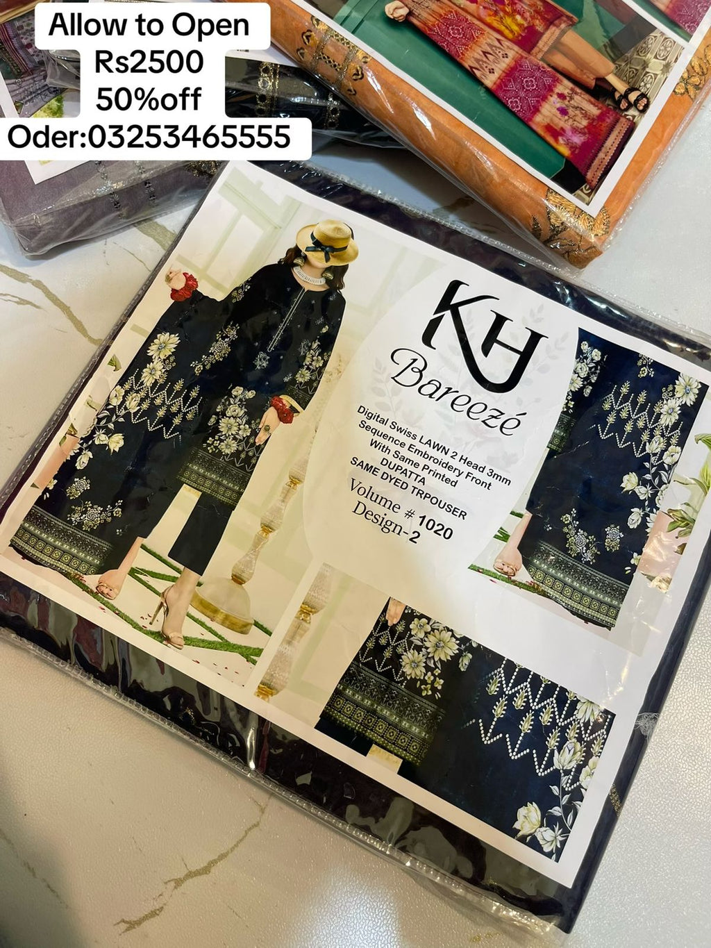KH Bareeze 3 Piece Digital Lawn Suit – Heavy Sequence Embroidery | Summer Collection