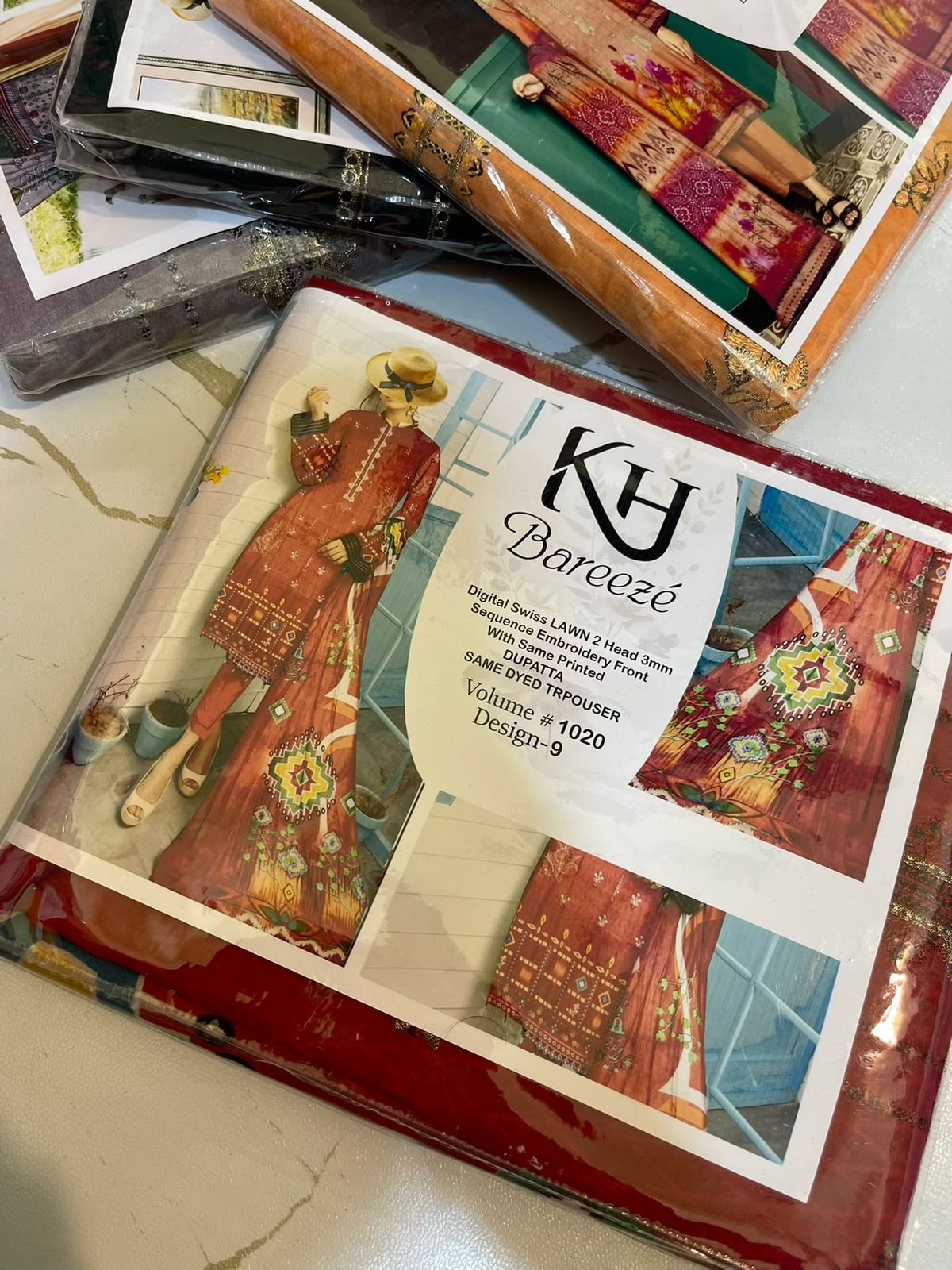 KH Bareeze 3 Piece Digital Lawn Suit – Heavy Sequence Embroidery | Summer Collection